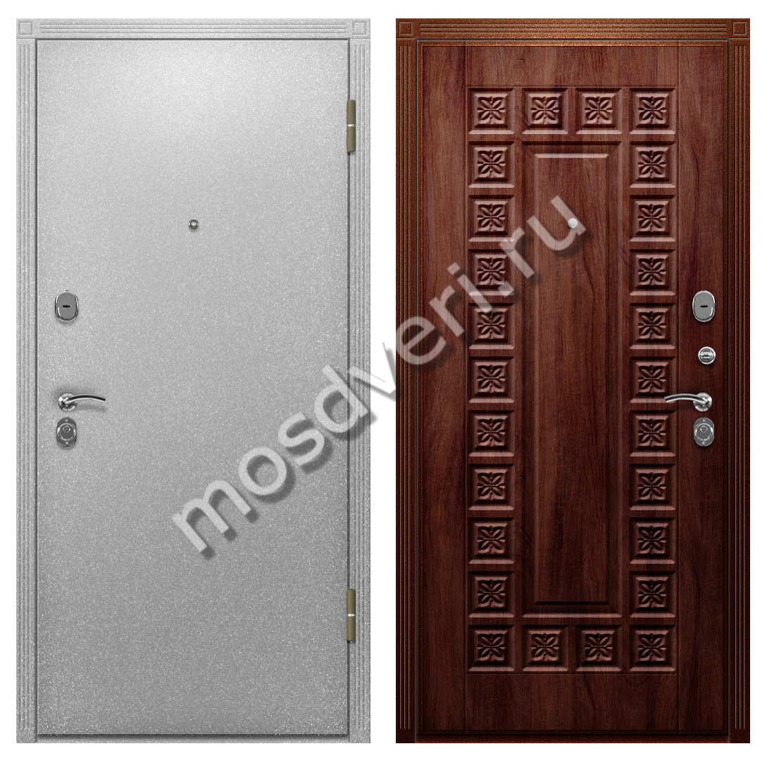 Дверь порошкового окраса белый муар с МДФ орех для квартиры - купить от производителя Мосдвери Дверь порошкового окраса белый муар с МДФ орех для квартиры